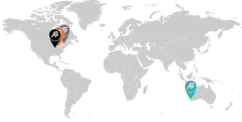 Map of world showing pins in the locations of AS offices